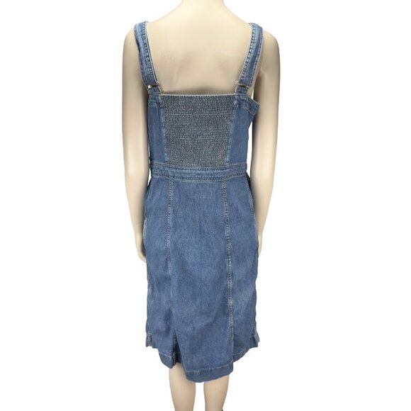 LEVI'S Denim Thick VTG Sheath Buttoned‎ Pockets Midi Square Neck Blue Dress M - Picture 2 of 10